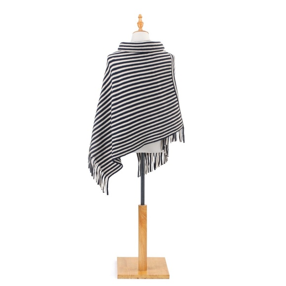 Last 1! NWT Turtleneck Navy and Cream Striped Poncho - Picture 3 of 3
